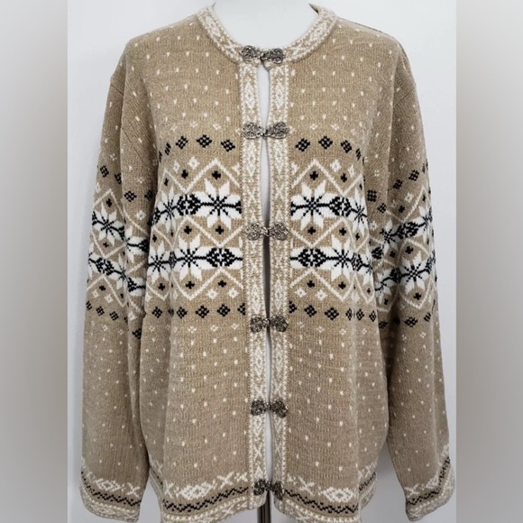 croft & barrow Sweaters - Croft & Barrow XL Chenille Cardigan Sweater Fancy Silver Clasps Fair Isle Nordic